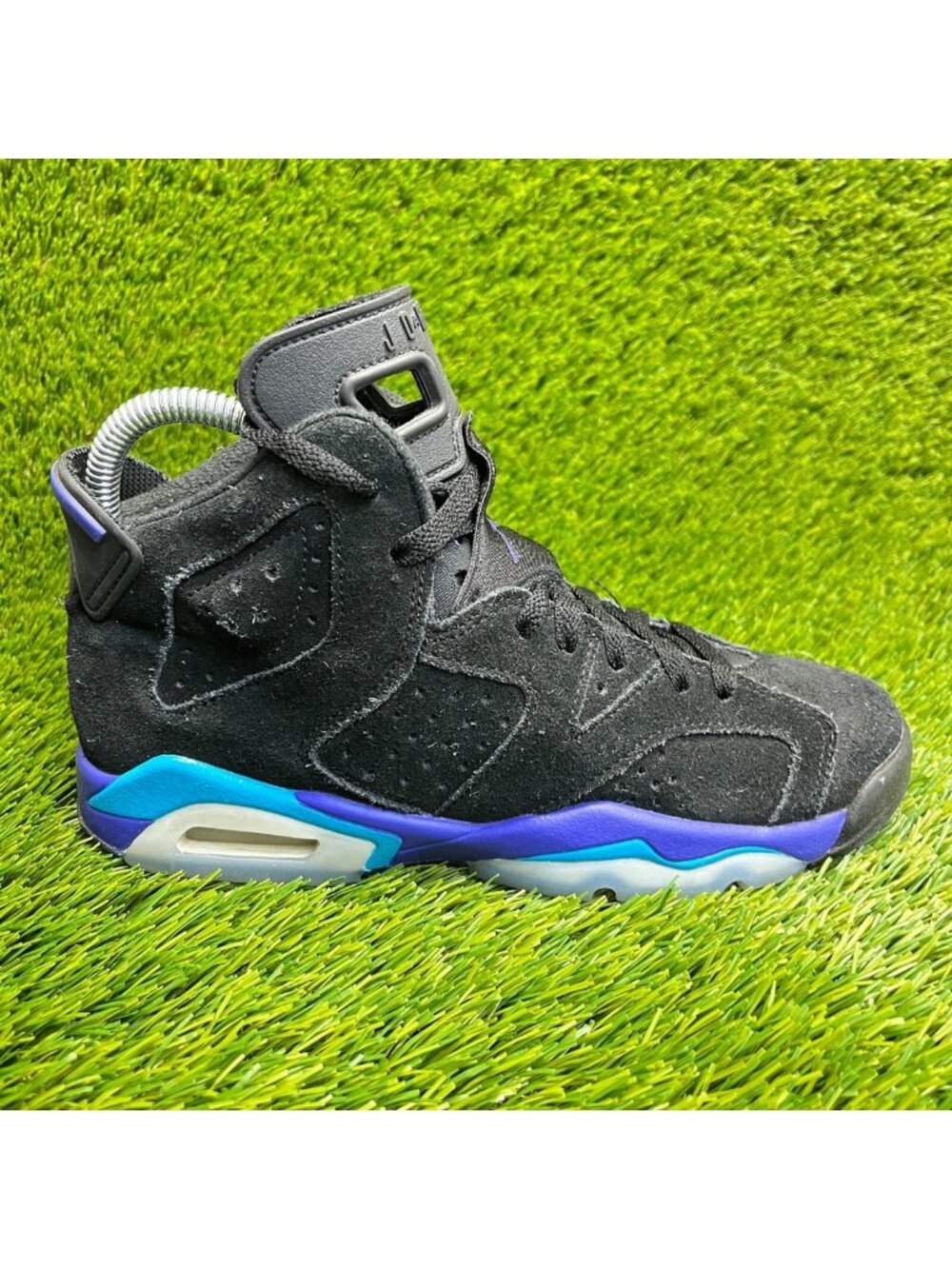 Nike Air Jordan 6 Retro Aqua Boys Size 5.5Y Black Blue Basketball Shoes Sneakers